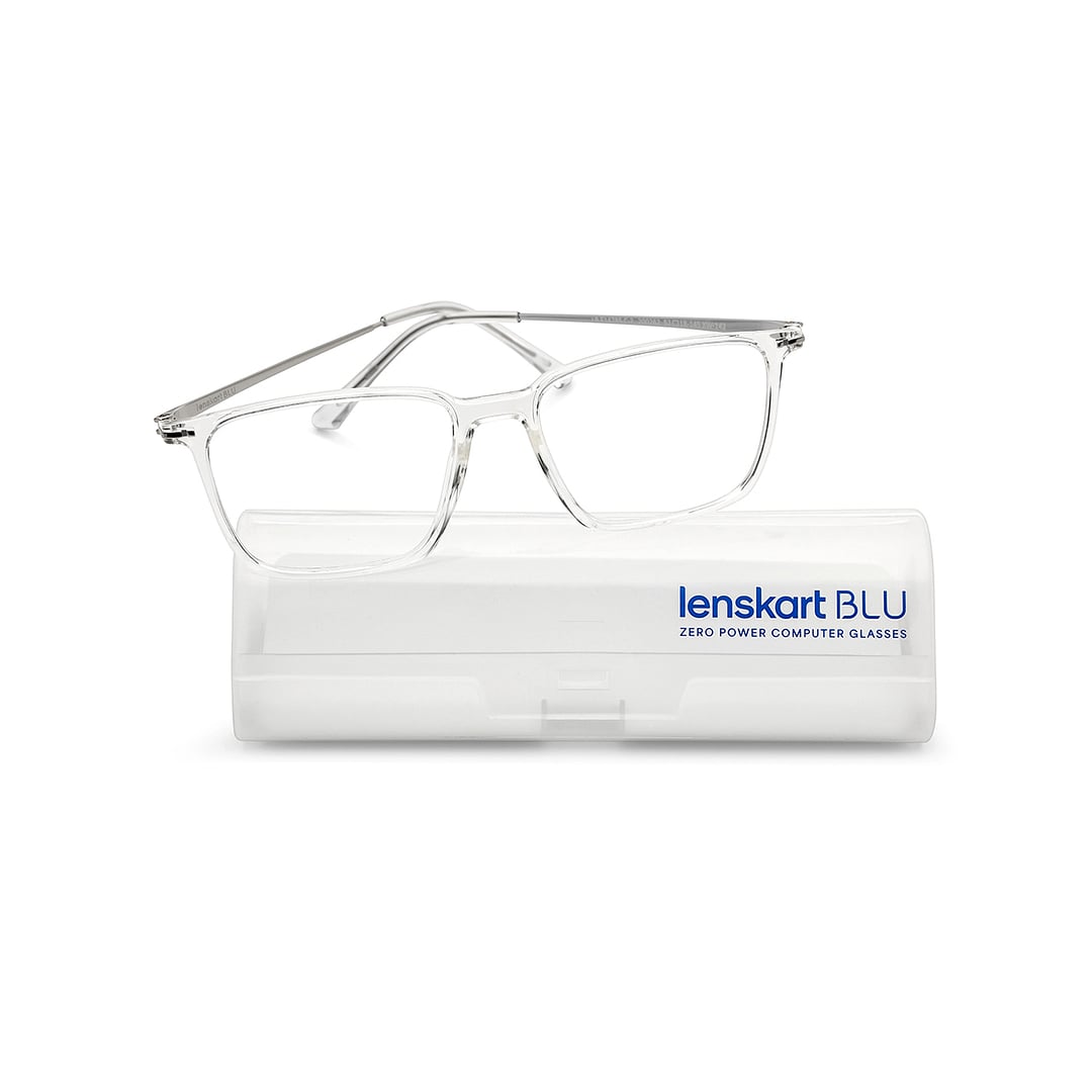 Lenskart BLU Screen Glasses Blue Block Zero Power Screen Glasses : Transparent Silver Full Rim Square Lenskart BLU LB E14785-C2 right side