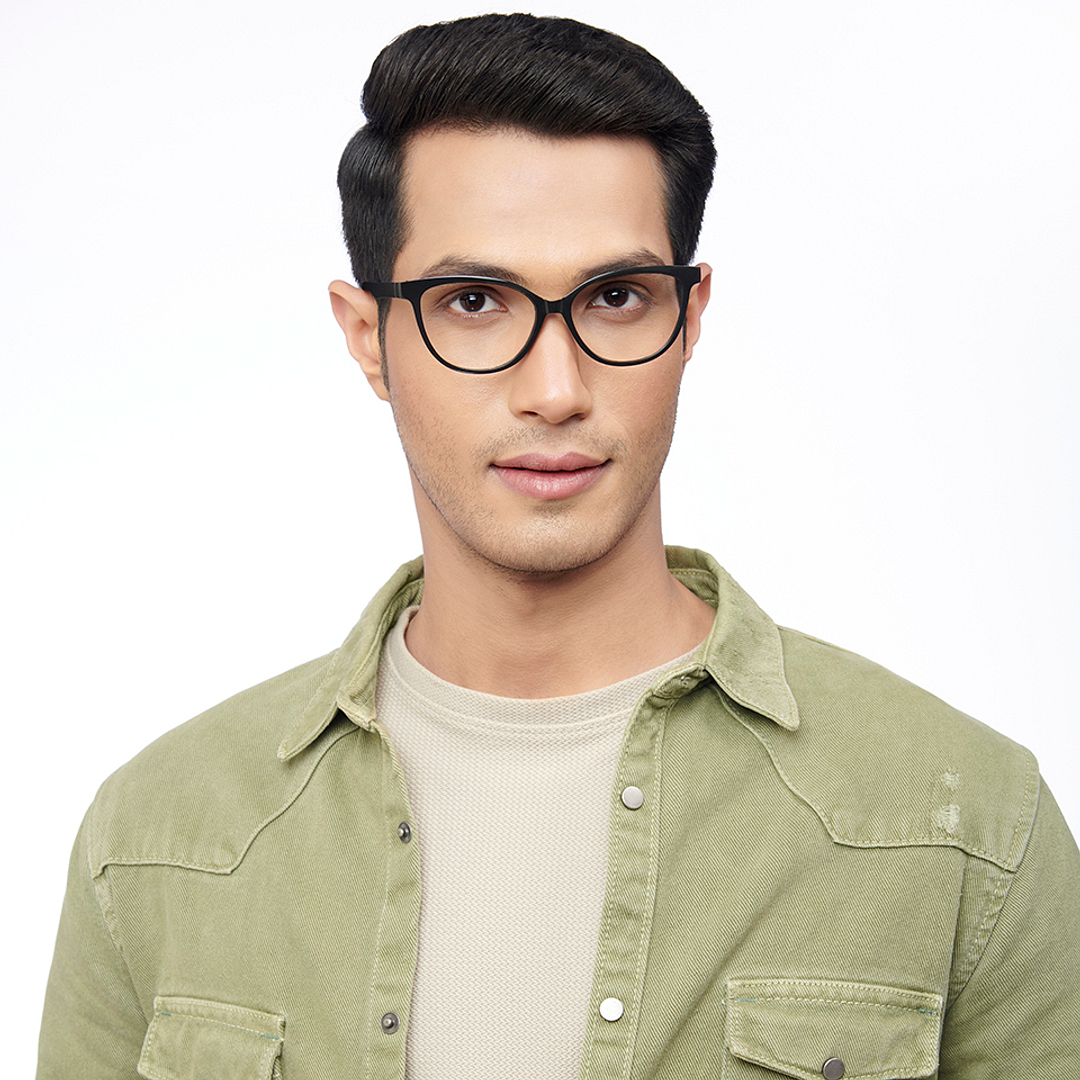 Lenskart BLU Screen Glasses Blue Block Zero Power Screen Glasses: Black Full Rim Cat Eye Lenskart Blu LB E14452-C1 right side