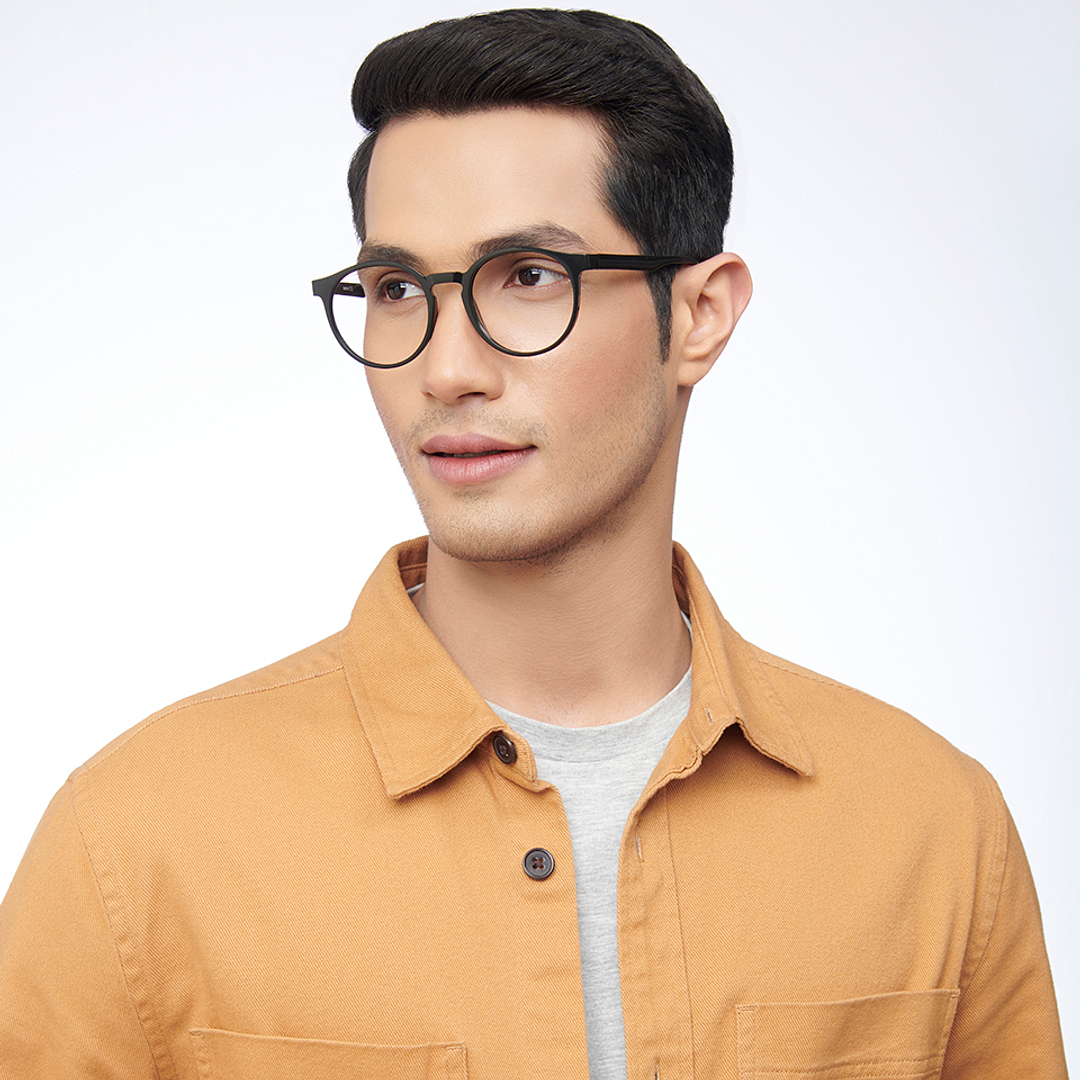 Lenskart BLU Screen Glasses Blue Block Zero Power Screen Glasses : Black Full Rim Round Lenskart Blu LB E14453-C2 left side