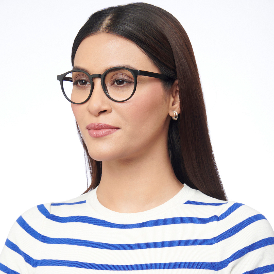 Lenskart BLU Screen Glasses Blue Block Zero Power Screen Glasses : Black Full Rim Round Lenskart Blu LB E14453-C2 left side