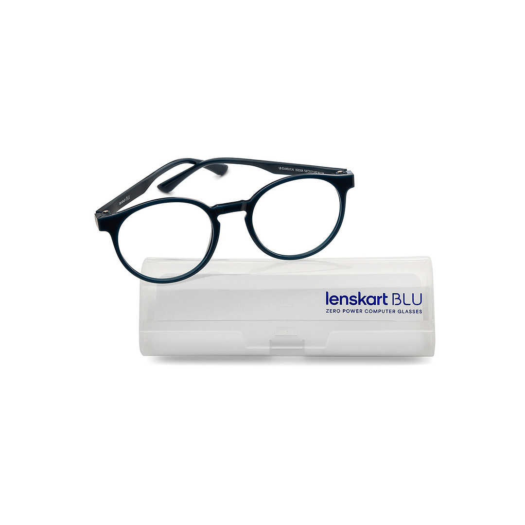 Lenskart BLU Screen Glasses Blue Block Zero Power Screen Glasses : Navy Blue Black Full Rim Round Lenskart Blu LB E14453-C6 left side