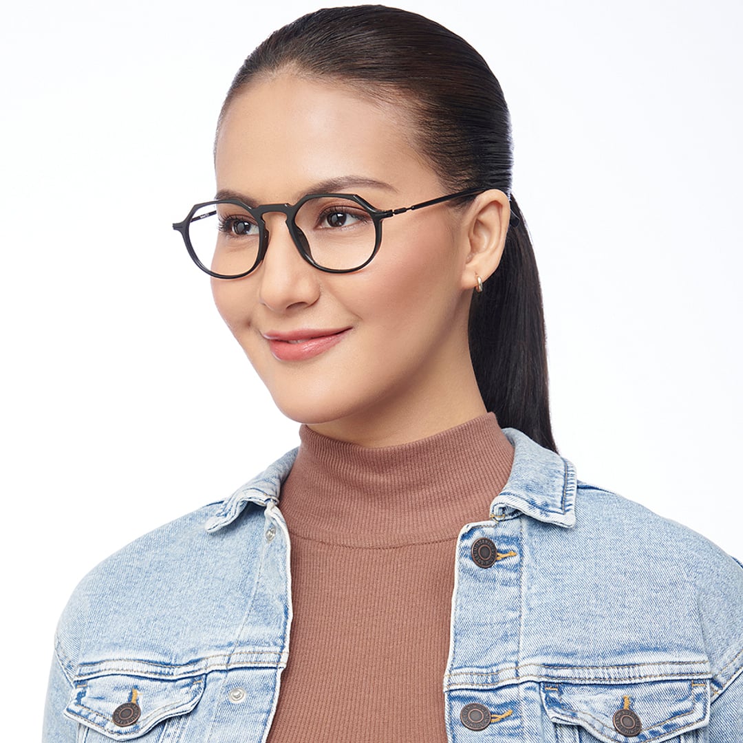 Lenskart BLU Screen Glasses Blue Block Zero Power Screen Glasses : Black Full Rim Geometric Lenskart Blu LB E14790-C2 left side