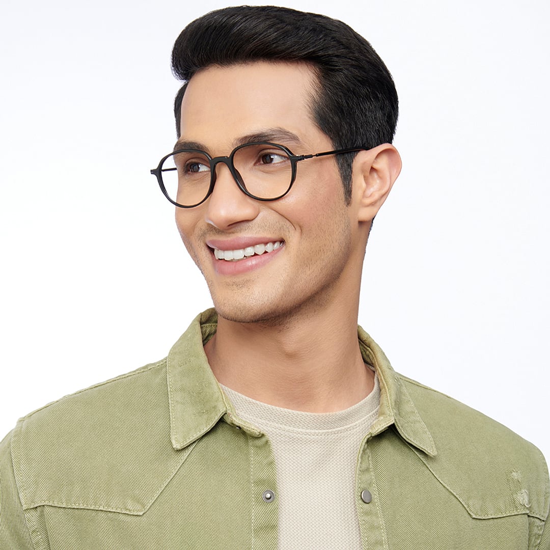 Lenskart BLU Screen Glasses Blue Block Zero Power Screen Glasses : Black Full Rim Round Lenskart Blu LB E14792-C3 left side