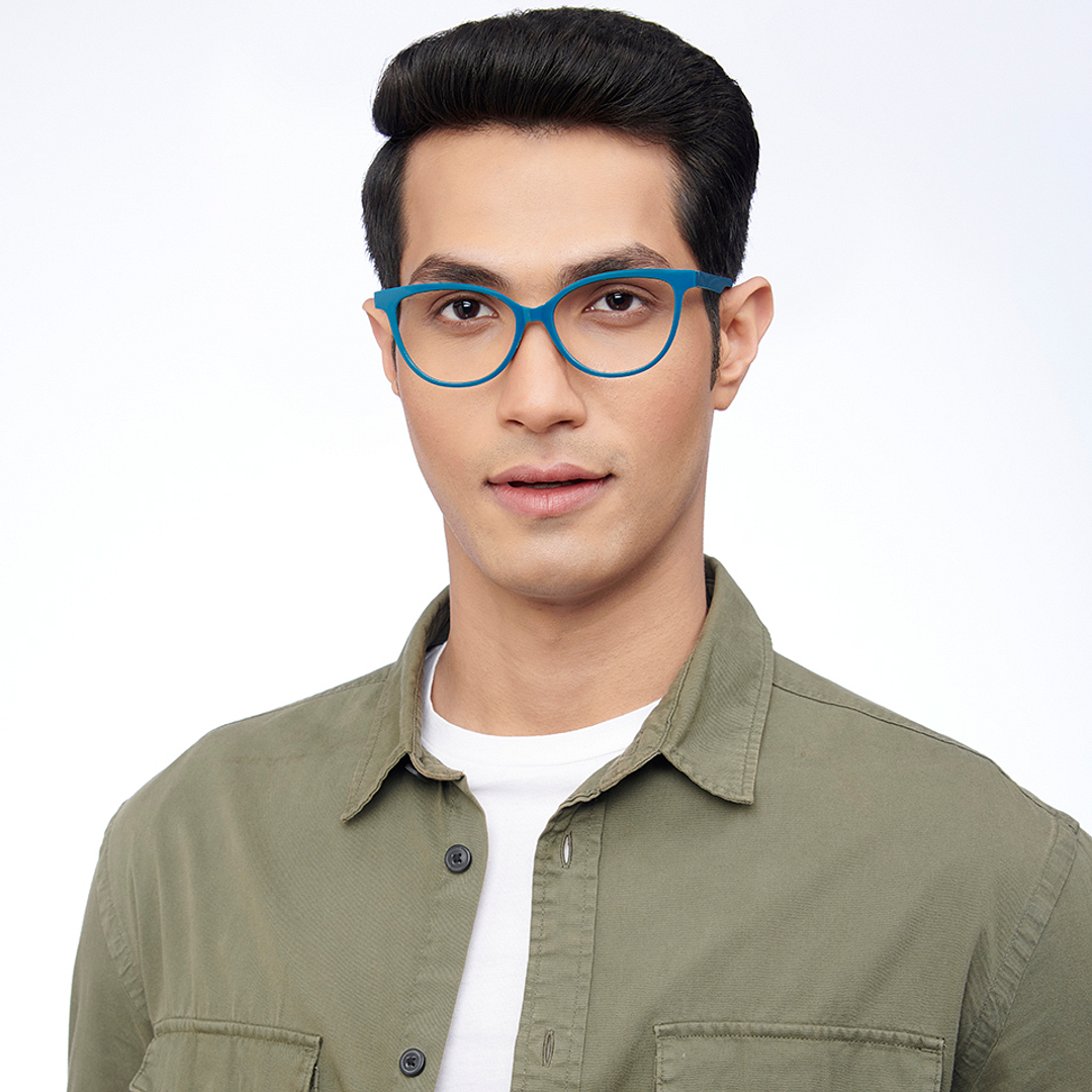 Lenskart BLU Screen Glasses Blue Block Zero Power Screen Glasses : Turquoise Navy Blue Full Rim Cat Eye Lenskart Blu LB E14452-C6 right side