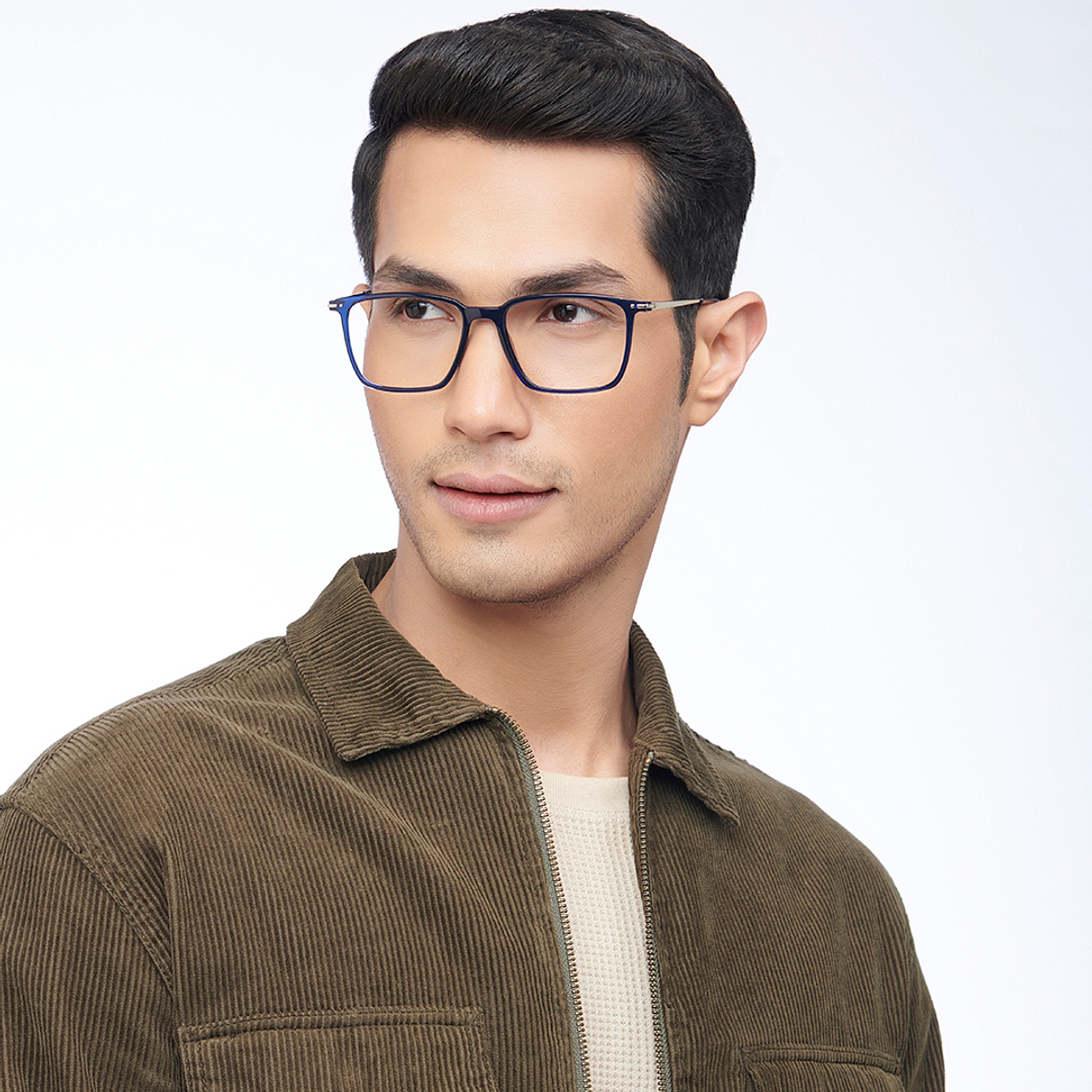 Lenskart BLU Screen Glasses Blue Block Zero Power Screen Glasses : Blue Silver Full Rim Square Lenskart Blu LB E14785-C1 right side