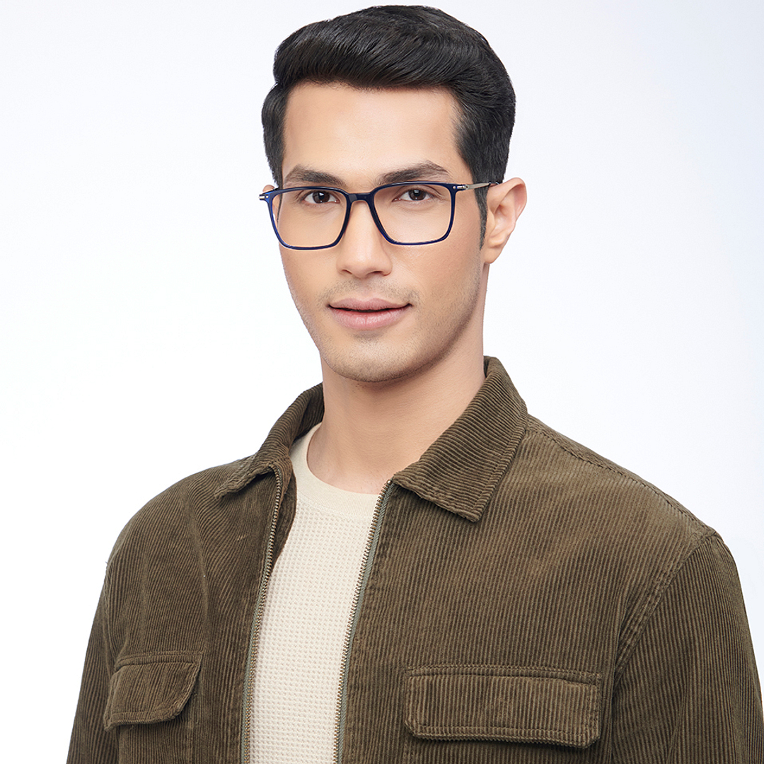 Lenskart BLU Screen Glasses Blue Block Zero Power Screen Glasses : Blue Silver Full Rim Square Lenskart Blu LB E14785-C1 left side