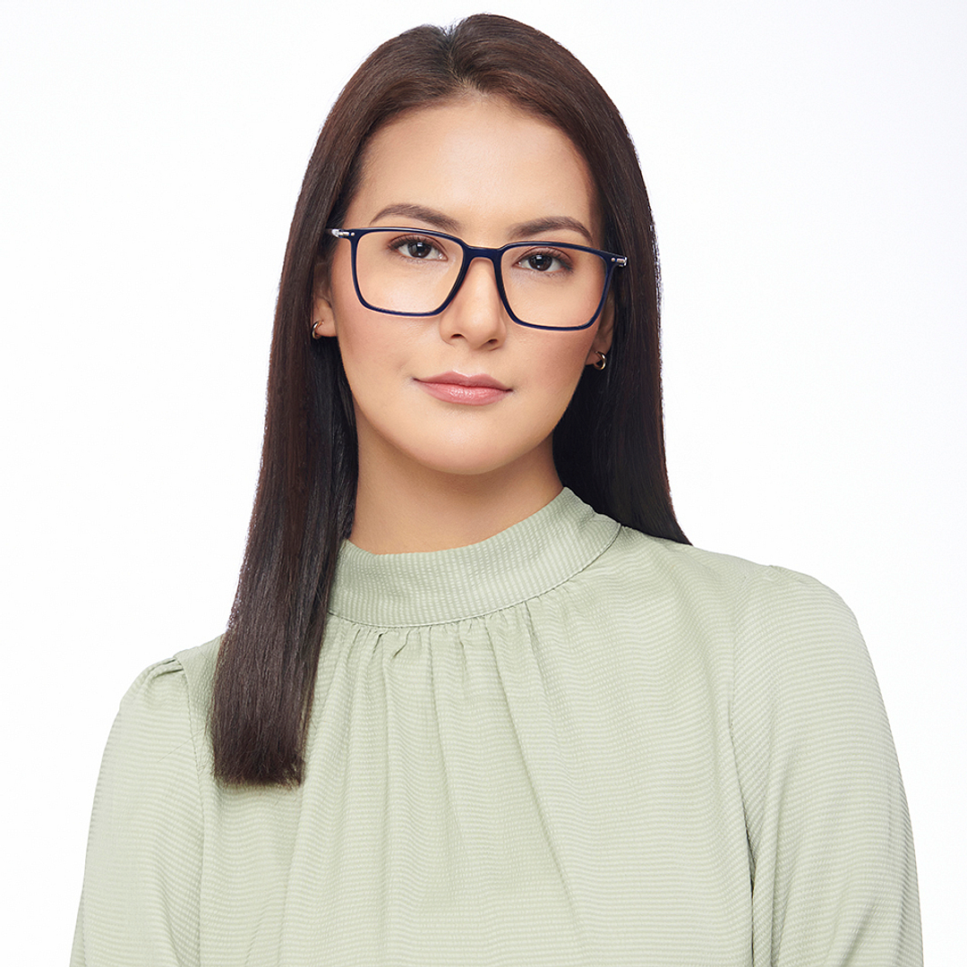 Lenskart BLU Screen Glasses Blue Block Zero Power Screen Glasses : Blue Silver Full Rim Square Lenskart Blu LB E14785-C1 right side