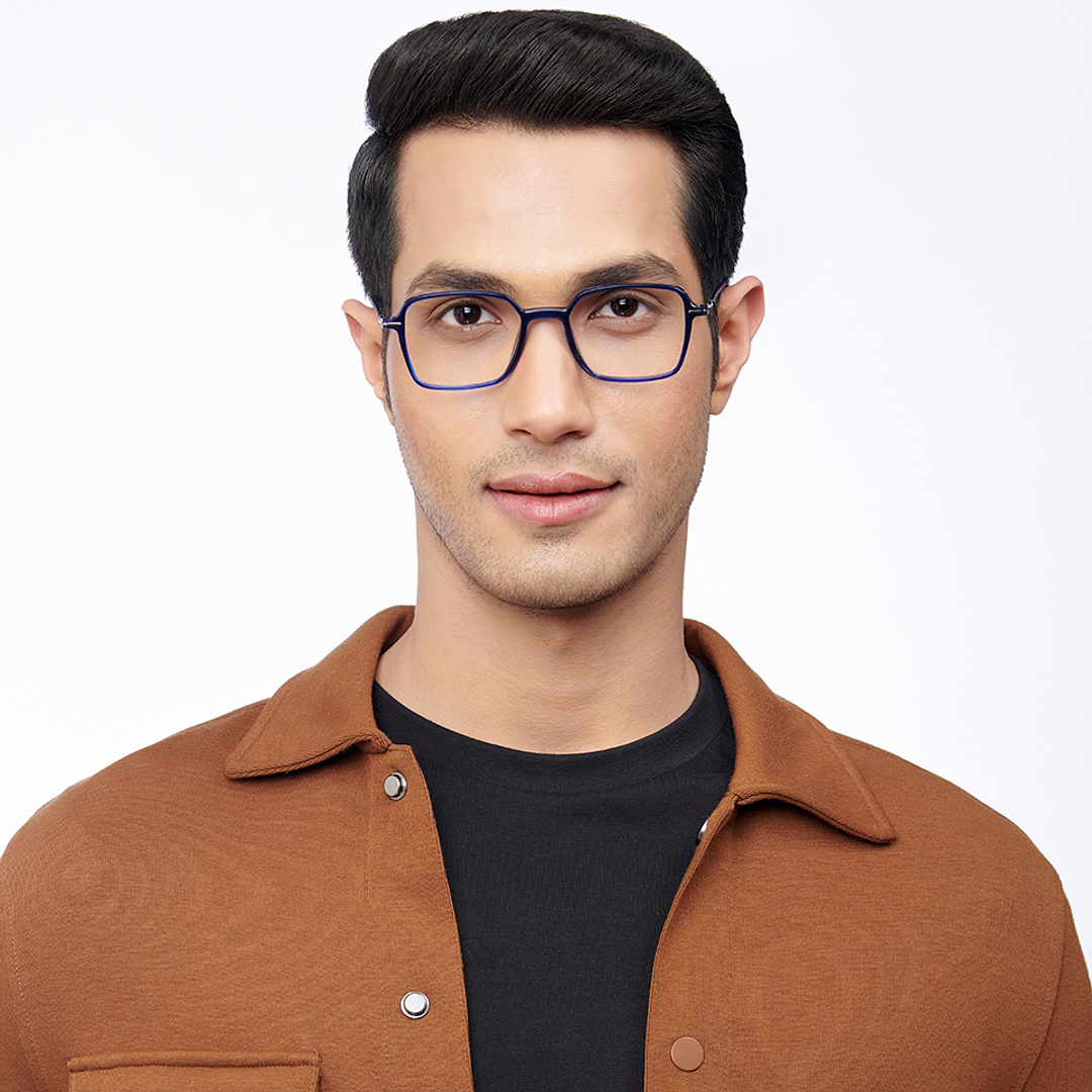 Lenskart BLU Screen Glasses Blue Block Zero Power Screen Glasses : Navy Blue Silver Full Rim Square Lenskart Blu BLU-C2 right side