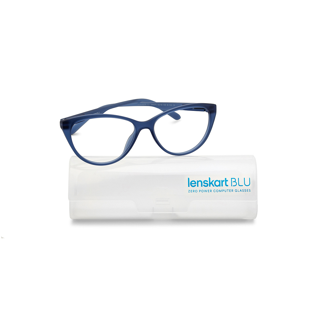 Lenskart BLU Screen Glasses Blue Block Zero Power Screen Glasses: Blue Transparent Full Rim Cat Eye Lenskart Blu LB E15378-C2 right side
