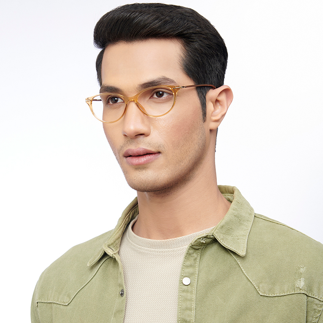 Lenskart BLU Screen Glasses Blue Block Zero Power Screen Glasses: Brown Transparent Full Rim Cat Eye Lenskart Blu LB E14791-C2 left side