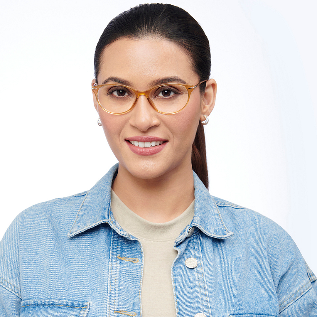 Lenskart BLU Screen Glasses Blue Block Zero Power Screen Glasses: Brown Transparent Full Rim Cat Eye Lenskart Blu LB E14791-C2 right side