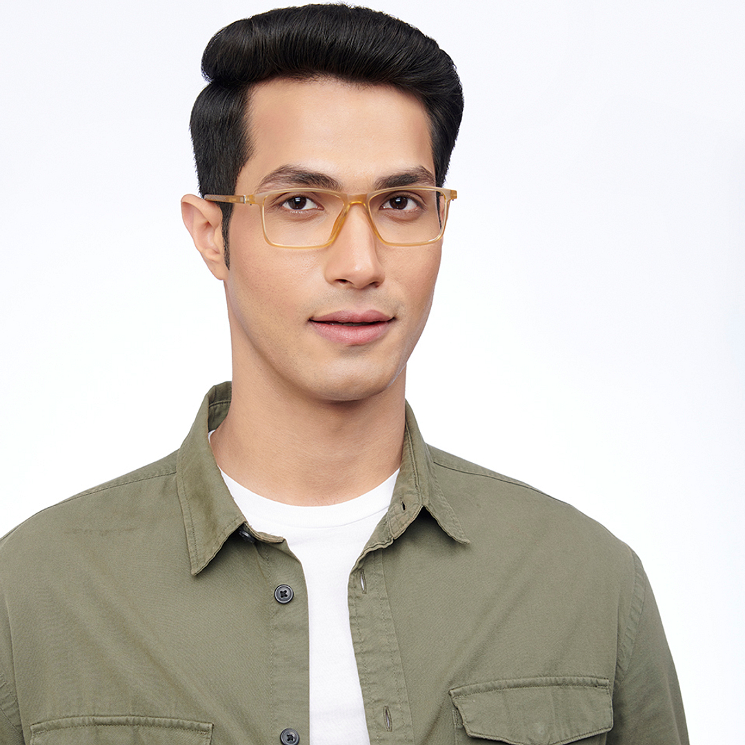 Lenskart BLU Screen Glasses Blue Block Zero Power Screen Glasses : Brown Transparent Full Rim Rectangle Lenskart Blu LB E14270-C5 right side