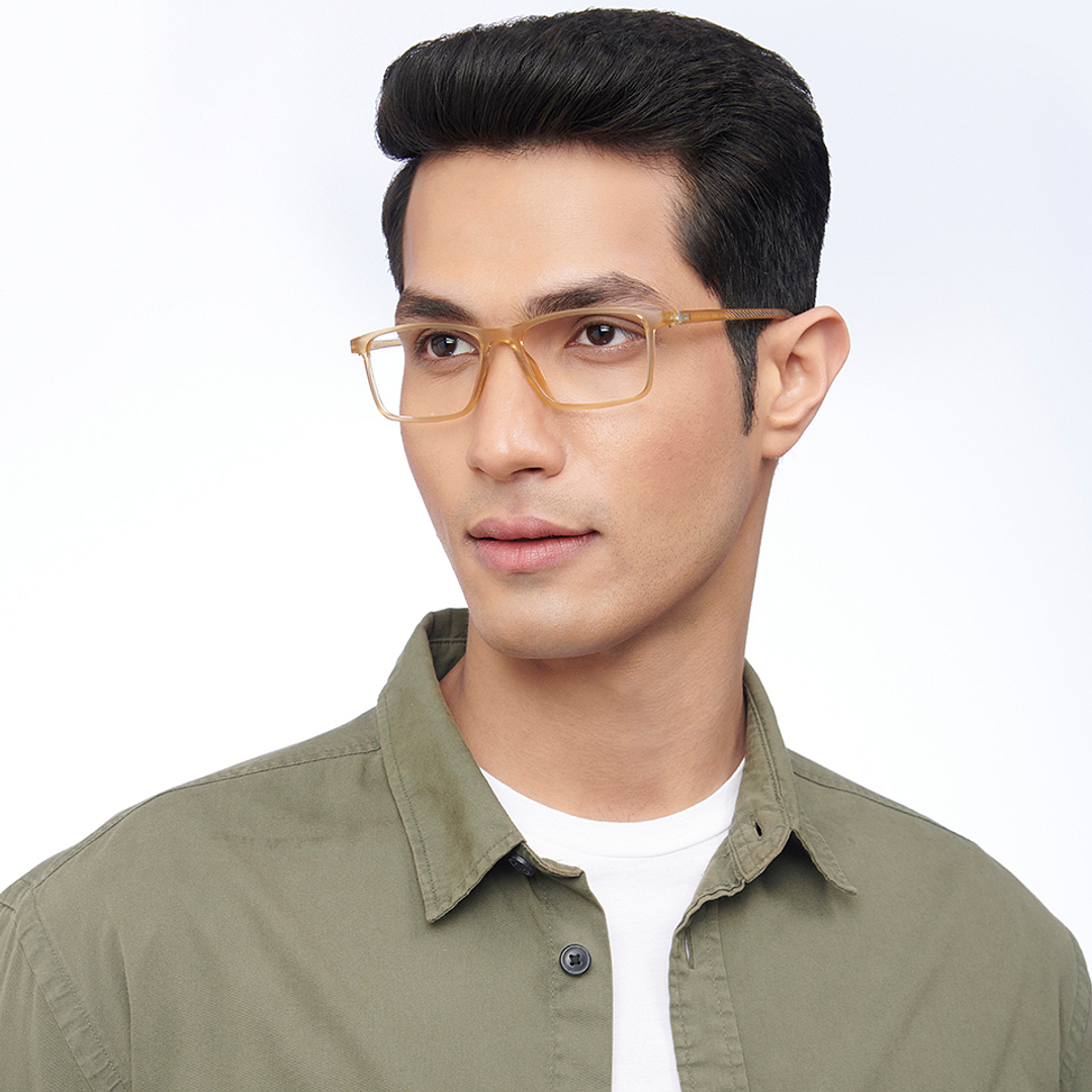 Lenskart BLU Screen Glasses Blue Block Zero Power Screen Glasses : Brown Transparent Full Rim Rectangle Lenskart Blu LB E14270-C5 left side