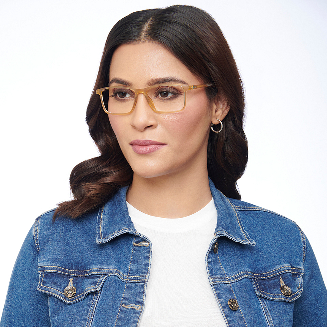 Lenskart BLU Screen Glasses Blue Block Zero Power Screen Glasses : Brown Transparent Full Rim Rectangle Lenskart Blu LB E14270-C5 left side