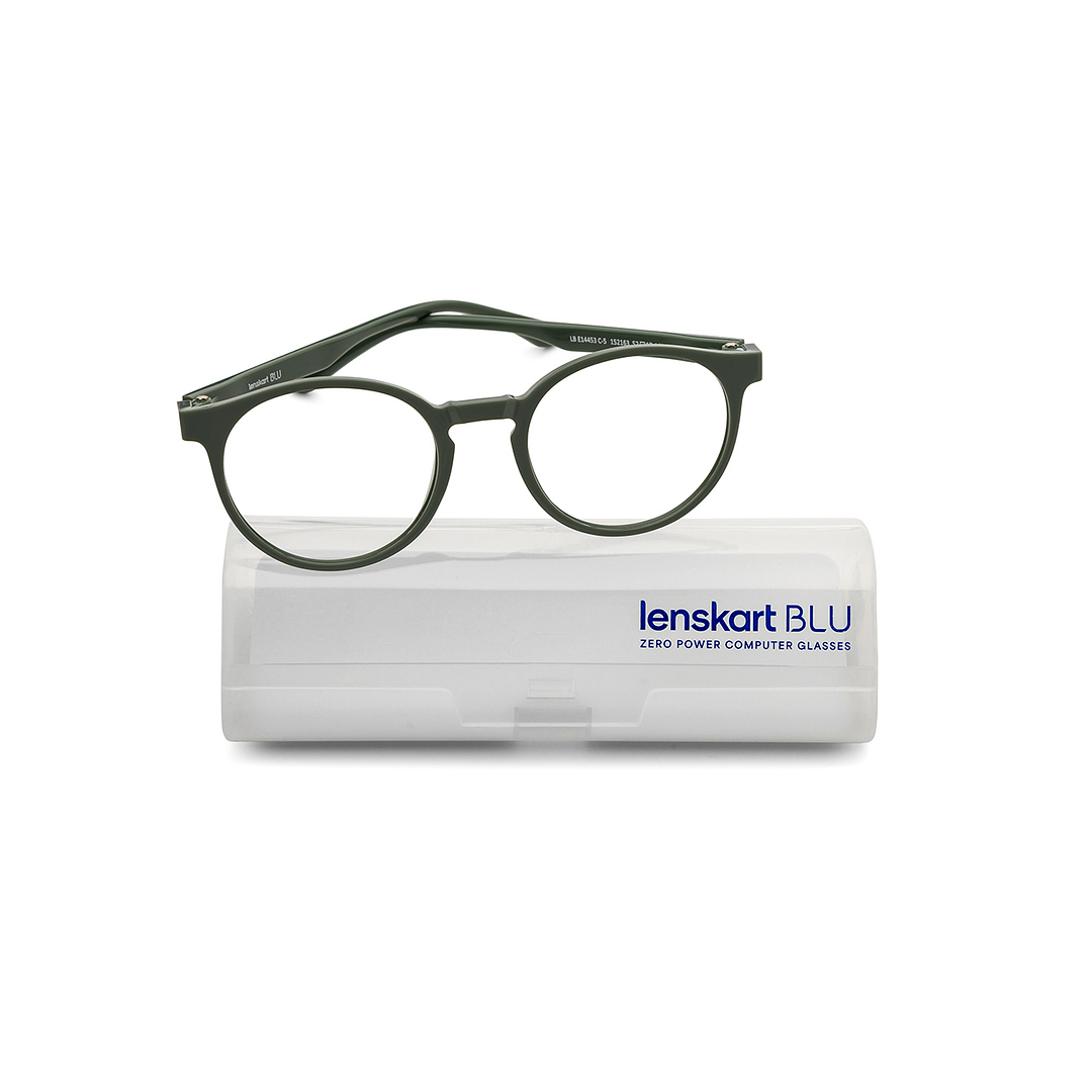 Lenskart BLU Screen Glasses Blue Block Zero Power Screen Glasses : Dark Green Full Rim Round Lenskart Blu LB E14453-C5 left side