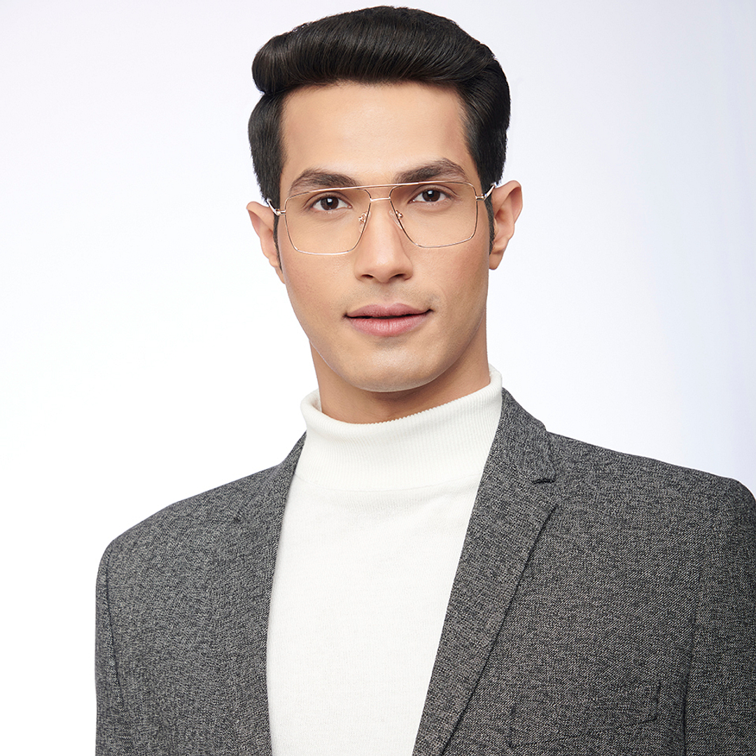 Lenskart BLU Screen Glasses Blue Block Zero Power Screen Glasses: Gold Transparent Full Rim Aviator Lenskart Blu LB E14484-C1 right side