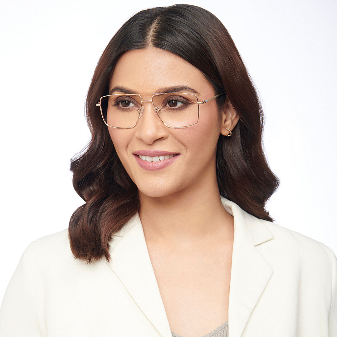 Lenskart BLU Screen Glasses Blue Block Zero Power Screen Glasses: Gold Transparent Full Rim Aviator Lenskart Blu LB E14484-C1 right side