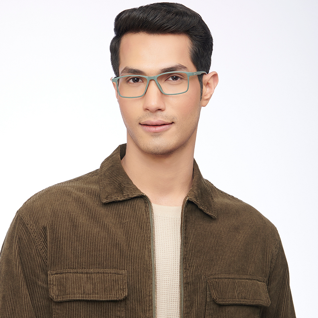 Lenskart BLU Screen Glasses Blue Block Zero Power Screen Glasses : Green Full Rim Rectangle Lenskart Blu LB E13738-C5 right side