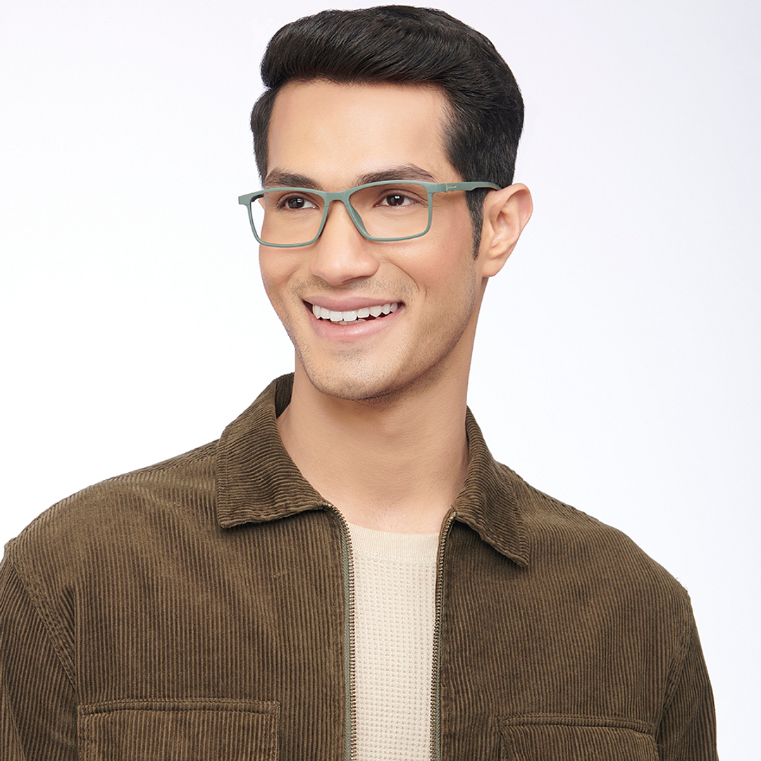 Lenskart BLU Screen Glasses Blue Block Zero Power Screen Glasses : Green Full Rim Rectangle Lenskart Blu LB E13738-C5 left side