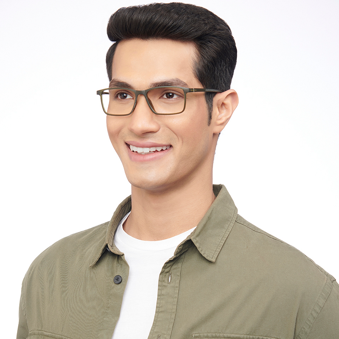 Lenskart BLU Screen Glasses Blue Block Zero Power Screen Glasses : Green Full Rim Rectangle Lenskart Blu LB E14270-C2 left side