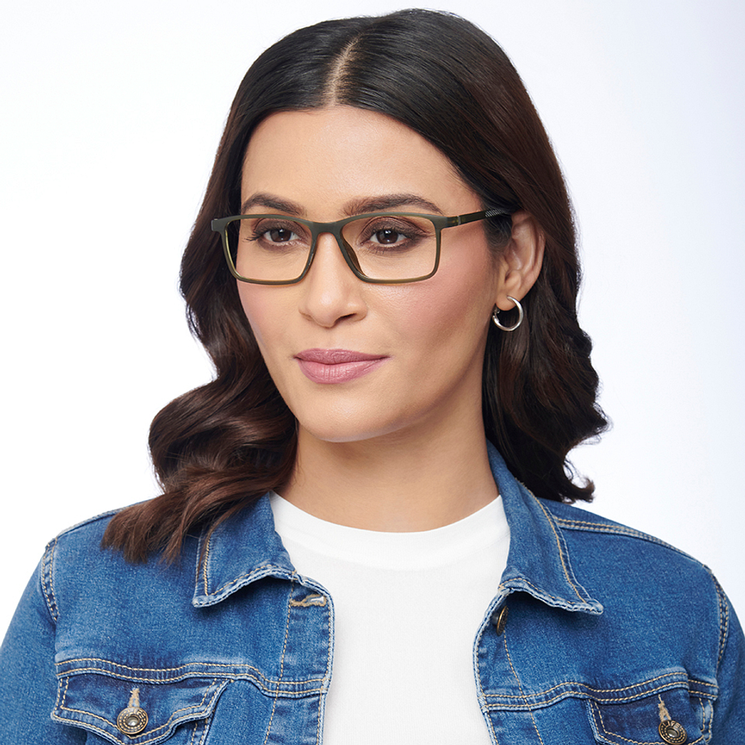 Lenskart BLU Screen Glasses Blue Block Zero Power Screen Glasses : Green Full Rim Rectangle Lenskart Blu LB E14270-C2 left side