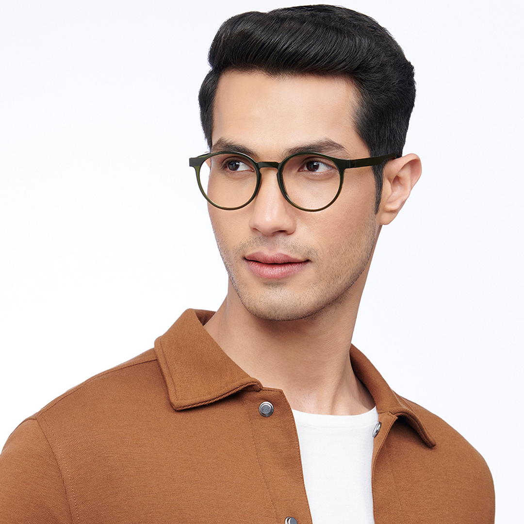 Lenskart BLU Screen Glasses Blue Block Zero Power Screen Glasses : Green Full Rim Round Lenskart Blu LB E14453-C1 left side