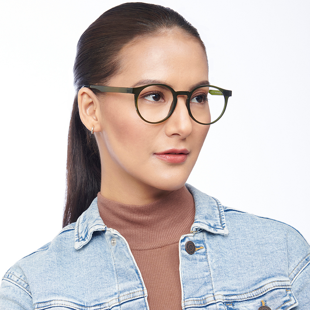 Lenskart BLU Screen Glasses Blue Block Zero Power Screen Glasses : Green Full Rim Round Lenskart Blu LB E14453-C1 left side