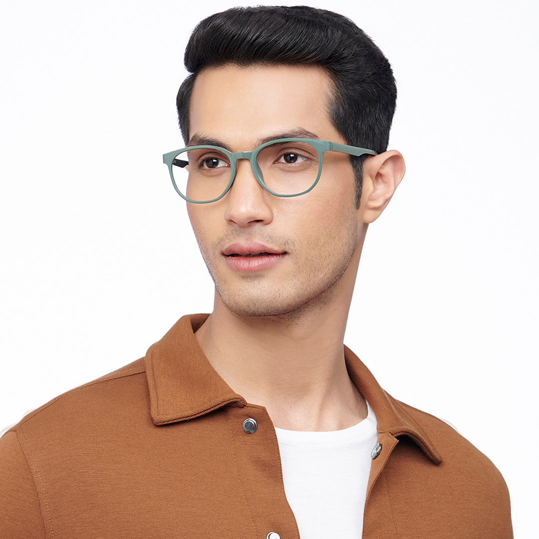 Lenskart BLU Screen Glasses Blue Block Zero Power Screen Glasses : Green Full Rim Round Lenskart Blu LB E14061-C4 left side