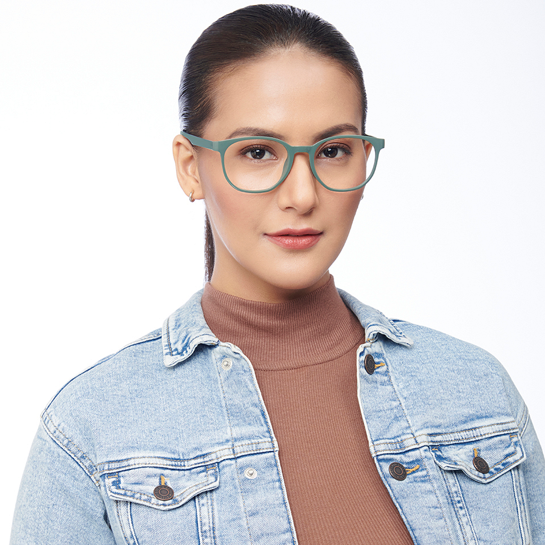 Lenskart BLU Screen Glasses Blue Block Zero Power Screen Glasses : Green Full Rim Round Lenskart Blu LB E14061-C4 right side