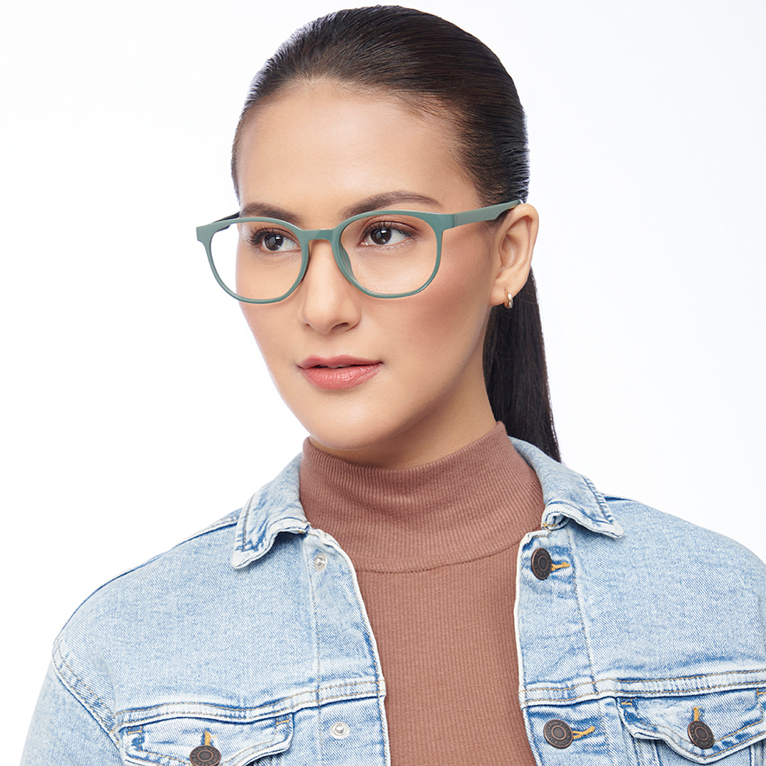 Lenskart BLU Screen Glasses Blue Block Zero Power Screen Glasses : Green Full Rim Round Lenskart Blu LB E14061-C4 left side