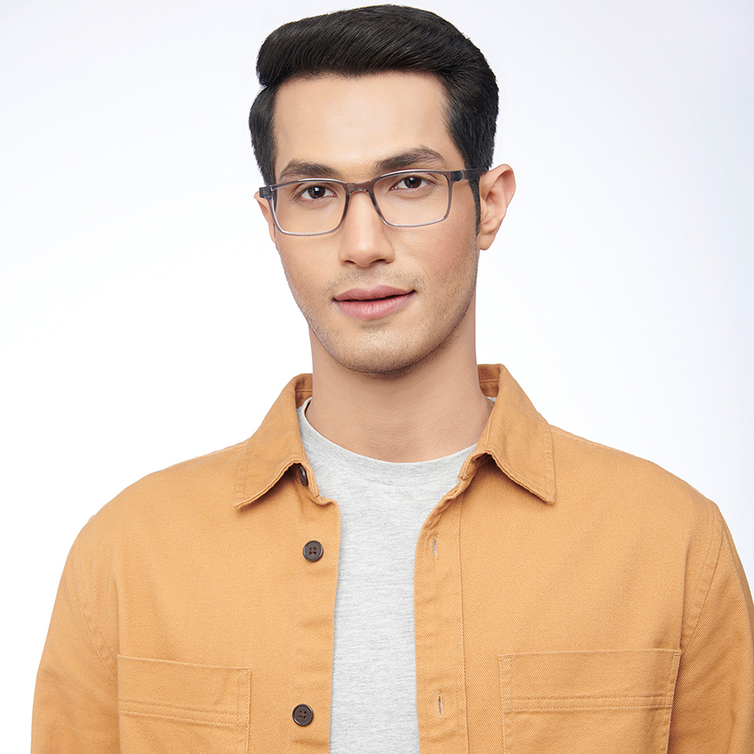 Lenskart BLU Screen Glasses Blue Block Zero Power Screen Glasses : Grey Transparent Full Rim Rectangle Lenskart BLU LB E14454-C4 right side