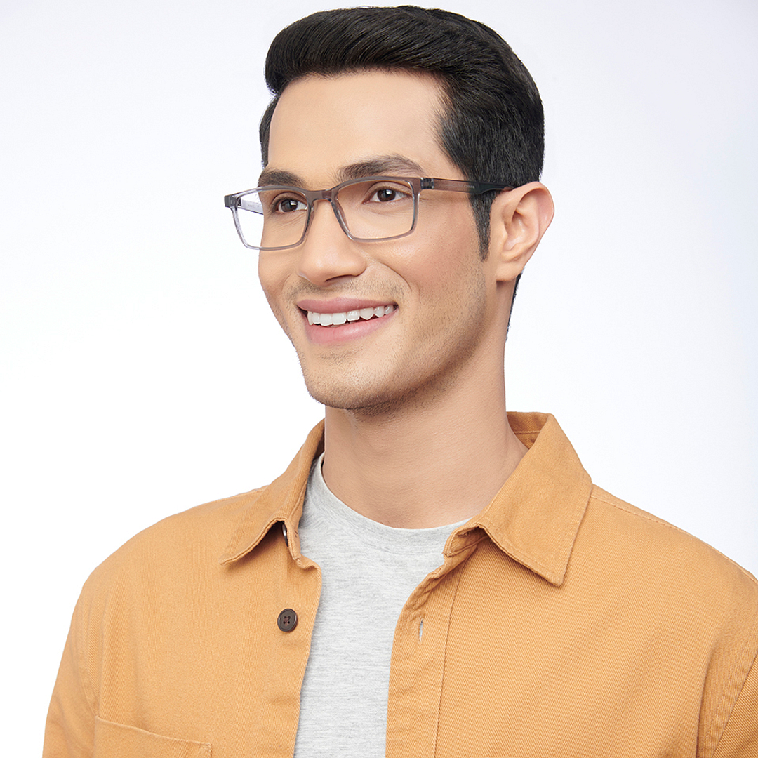 Lenskart BLU Screen Glasses Blue Block Zero Power Screen Glasses : Grey Transparent Full Rim Rectangle Lenskart BLU LB E14454-C4 left side