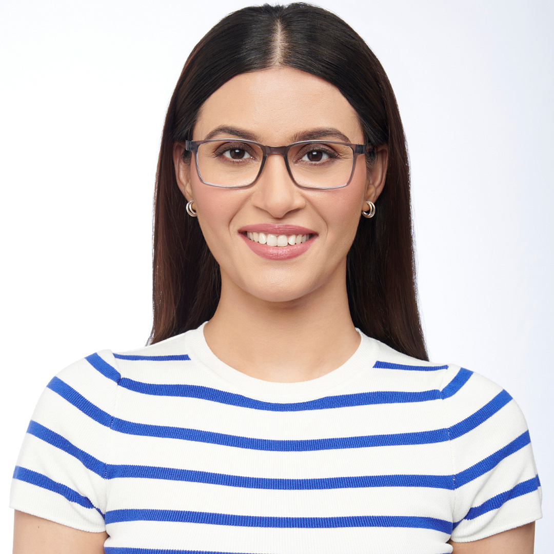 Lenskart BLU Screen Glasses Blue Block Zero Power Screen Glasses : Grey Transparent Full Rim Rectangle Lenskart BLU LB E14454-C4 right side