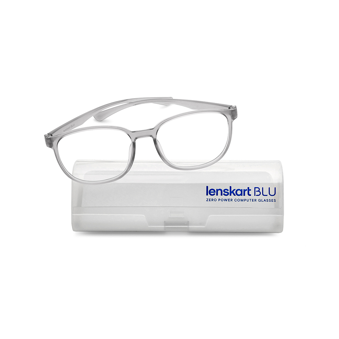 Lenskart BLU Screen Glasses Blue Block Zero Power Screen Glasses : Grey Transparent Full Rim Sqaure Lenskart BLU LB E14284-C4 right side