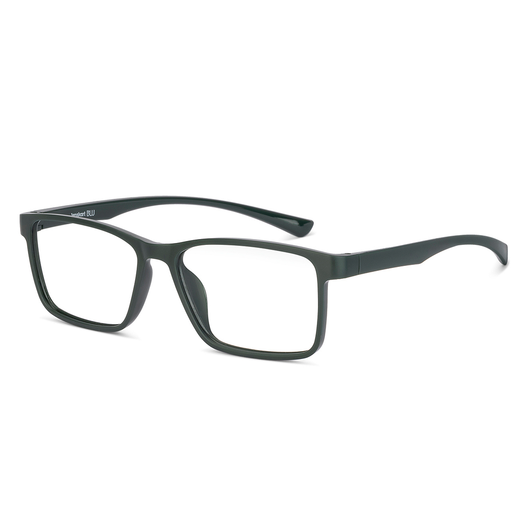 Lenskart BLU Screen Glasses Blue Block Zero Power Screen Glasses : Military Green Full Rim Rectangle Lenskart BLU LB E14283 left side