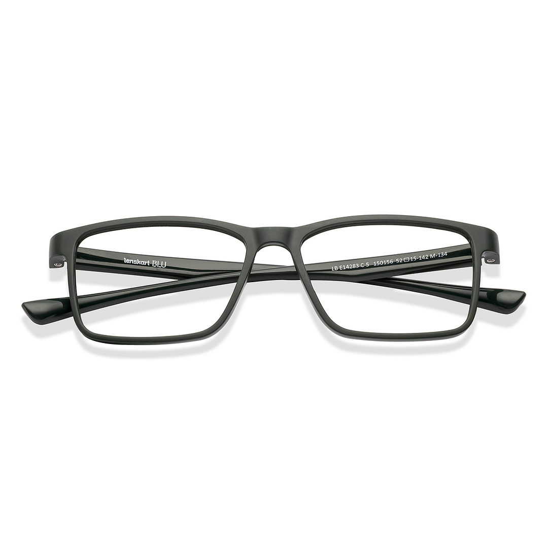 Lenskart BLU Screen Glasses Blue Block Zero Power Screen Glasses : Military Green Full Rim Rectangle Lenskart BLU LB E14283 left side