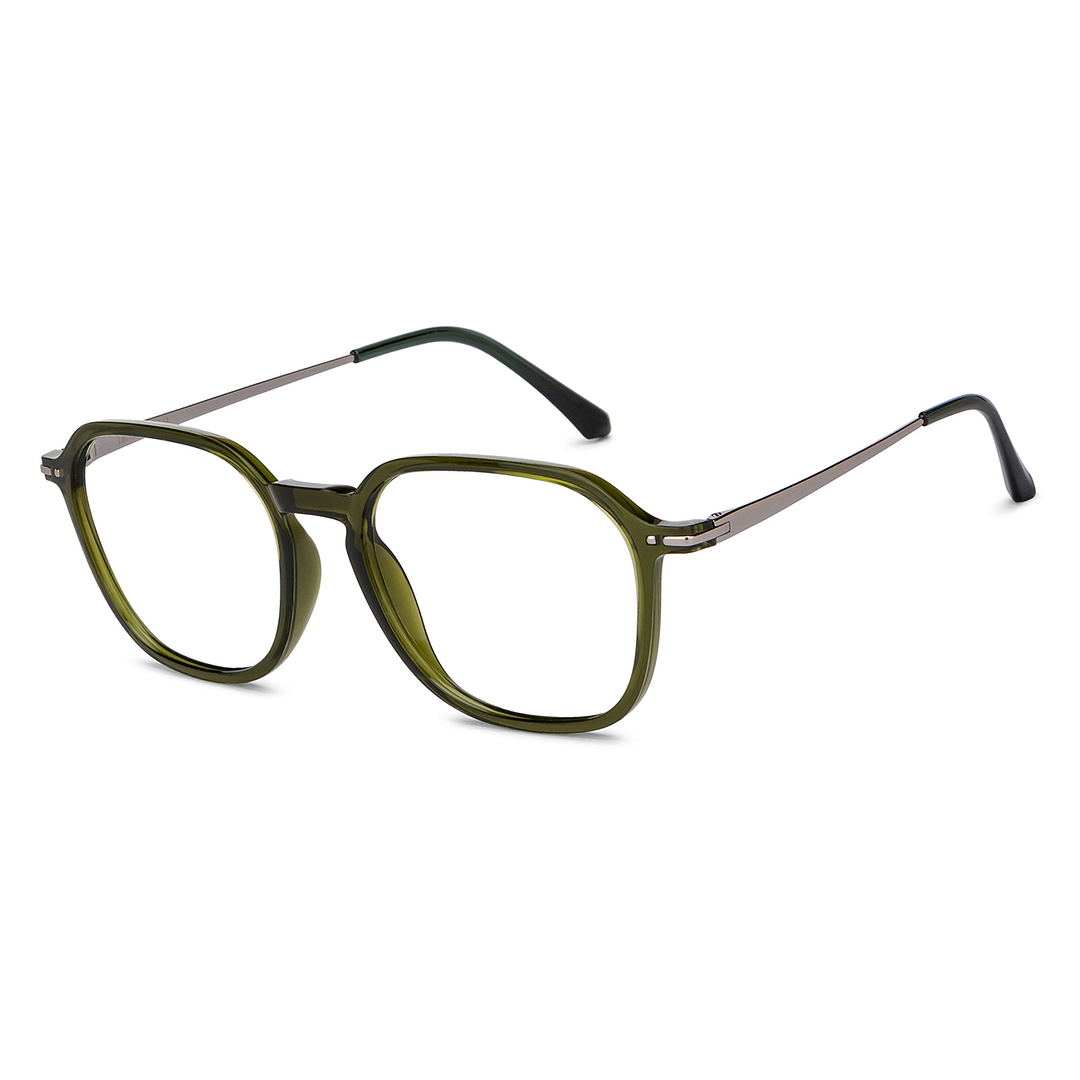 Lenskart BLU Screen Glasses Blue Block Zero Power Screen Glasses: Green Silver Full Rim Geometric Lenskart Blu LB E14786-C1 left side
