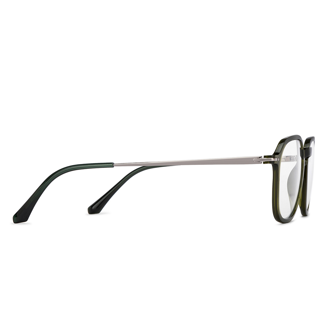 Lenskart BLU Screen Glasses Blue Block Zero Power Screen Glasses: Green Silver Full Rim Geometric Lenskart Blu LB E14786-C1 left side