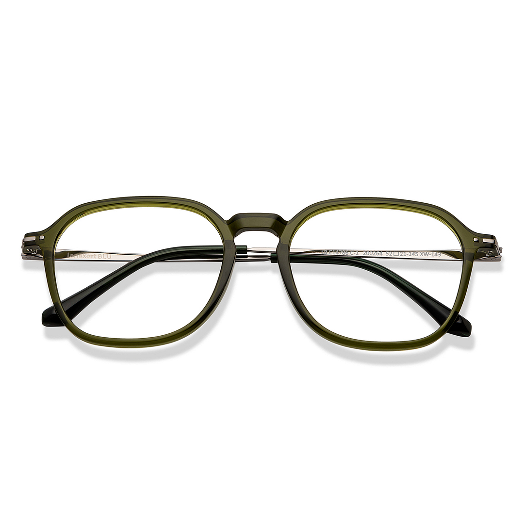 Lenskart BLU Screen Glasses Blue Block Zero Power Screen Glasses: Green Silver Full Rim Geometric Lenskart Blu LB E14786-C1 left side