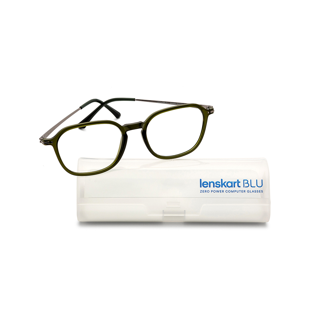 Lenskart BLU Screen Glasses Blue Block Zero Power Screen Glasses: Green Silver Full Rim Geometric Lenskart Blu LB E14786-C1 right side