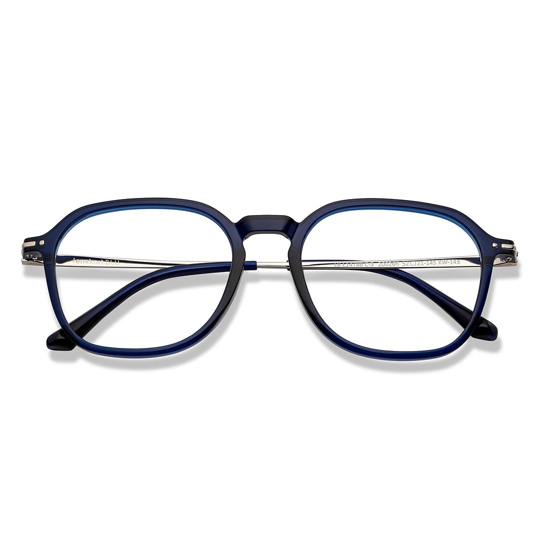 Lenskart BLU Screen Glasses Blue Block Zero Power Screen Glasses: Blue Silver Full Rim Geometric Lenskart Blu LB E14786-C3 left side