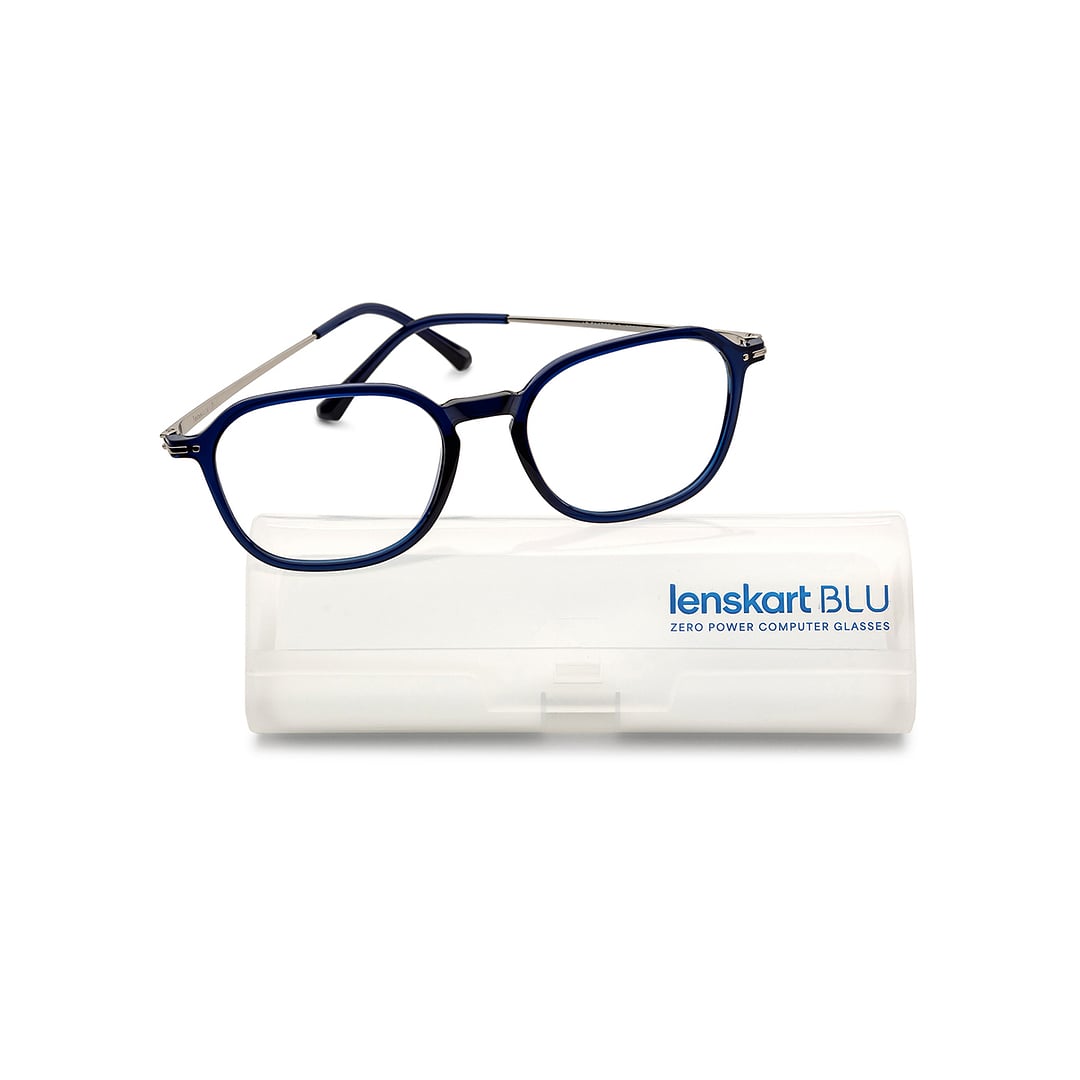 Lenskart BLU Screen Glasses Blue Block Zero Power Screen Glasses: Blue Silver Full Rim Geometric Lenskart Blu LB E14786-C3 right side