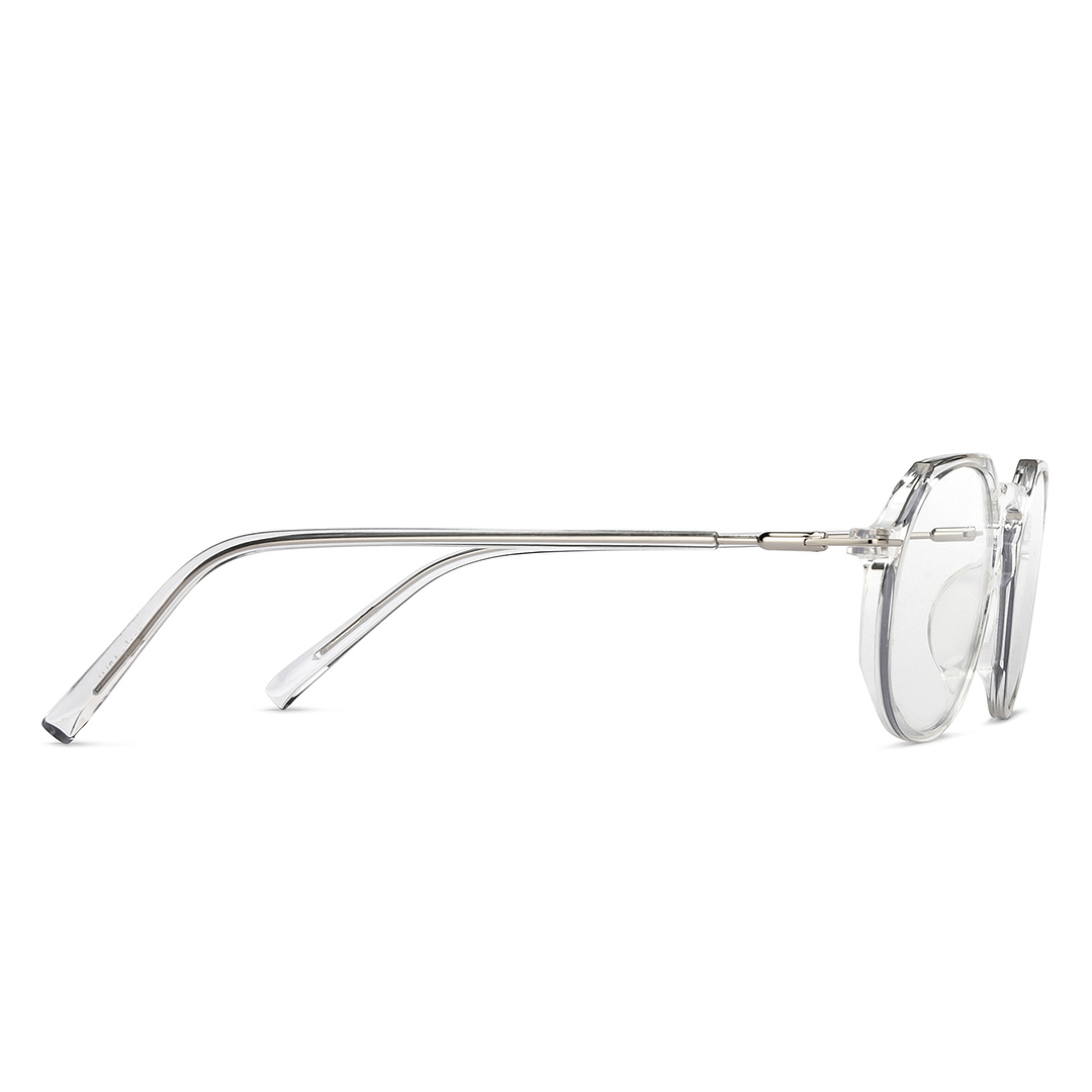 Lenskart BLU Screen Glasses Blue Block Zero Power Screen Glasses: Transparent Silver Full Rim Geometric Lenskart BLU LB E14790-C1 left side