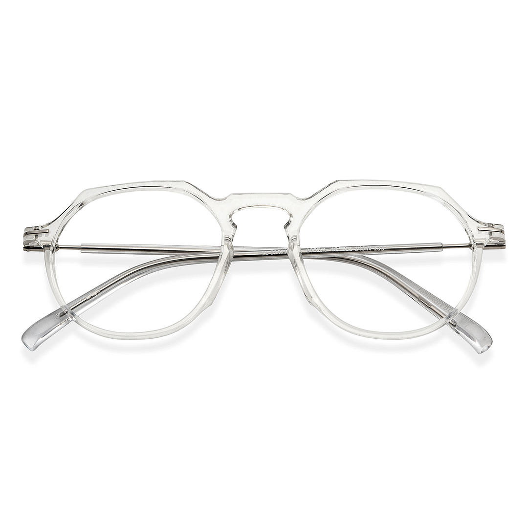 Lenskart BLU Screen Glasses Blue Block Zero Power Screen Glasses: Transparent Silver Full Rim Geometric Lenskart BLU LB E14790-C1 left side