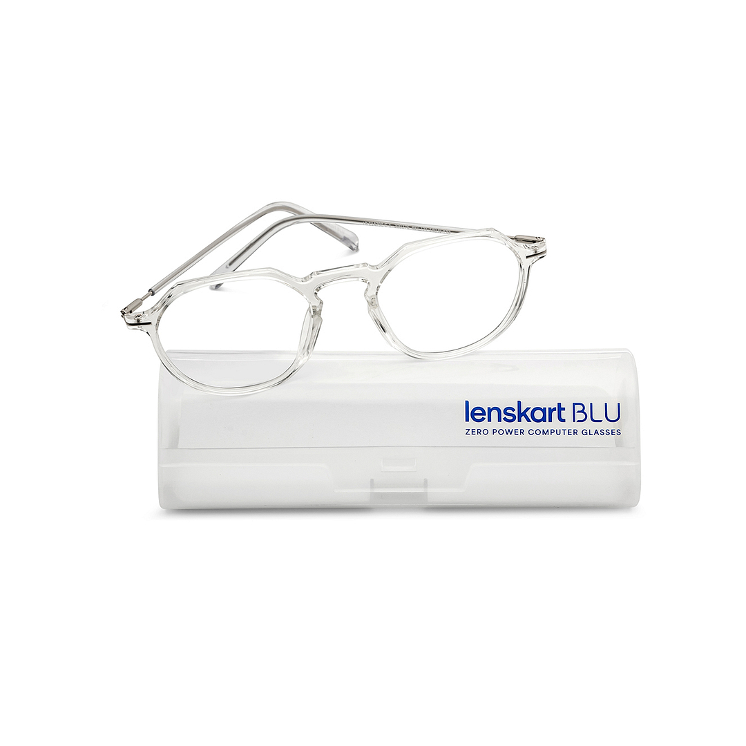 Lenskart BLU Screen Glasses Blue Block Zero Power Screen Glasses: Transparent Silver Full Rim Geometric Lenskart BLU LB E14790-C1 right side