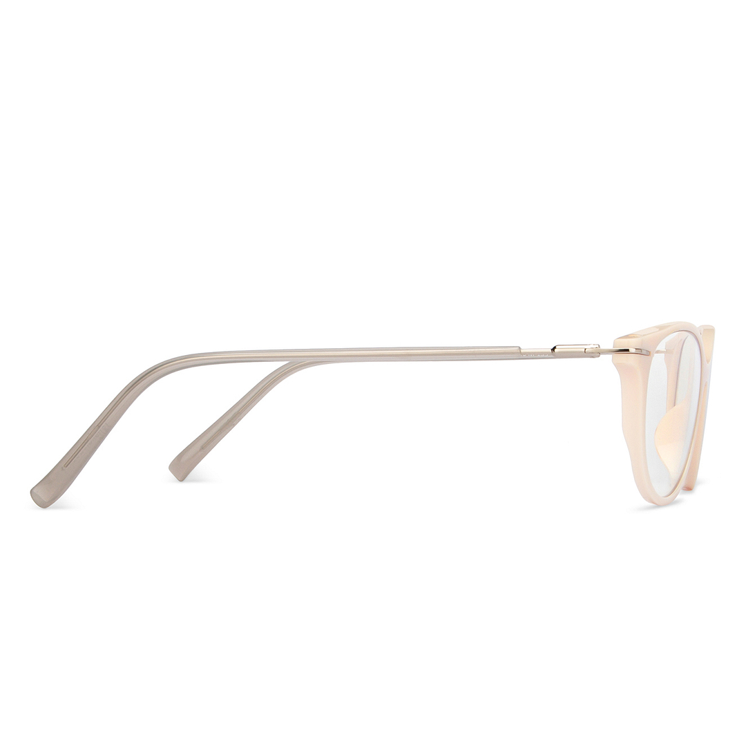 Lenskart BLU Screen Glasses Blue Block Zero Power Screen Glasses : Creamy White Silver Transparent Full Rim Cat Eye Lenskart Blu LB E14791-C3 left side