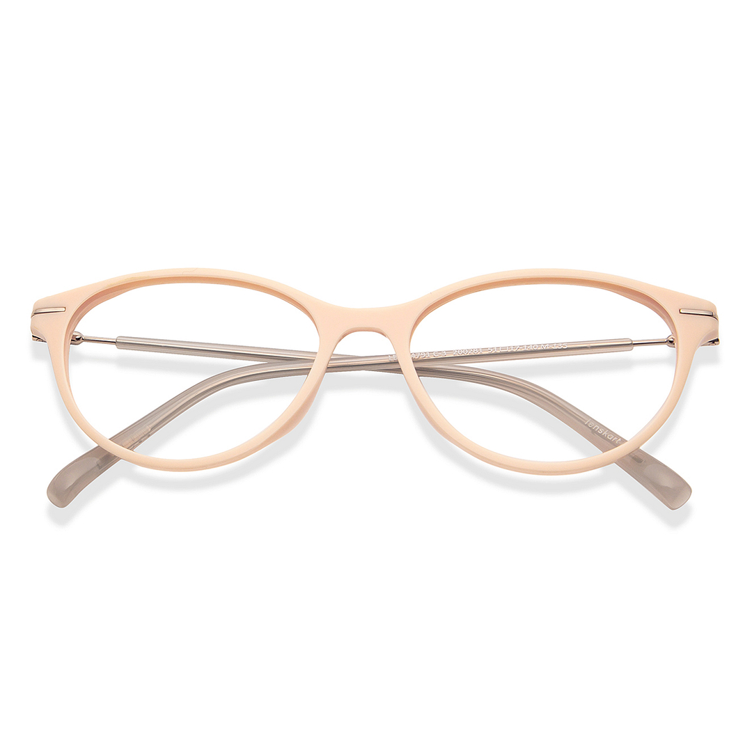 Lenskart BLU Screen Glasses Blue Block Zero Power Screen Glasses : Creamy White Silver Transparent Full Rim Cat Eye Lenskart Blu LB E14791-C3 left side