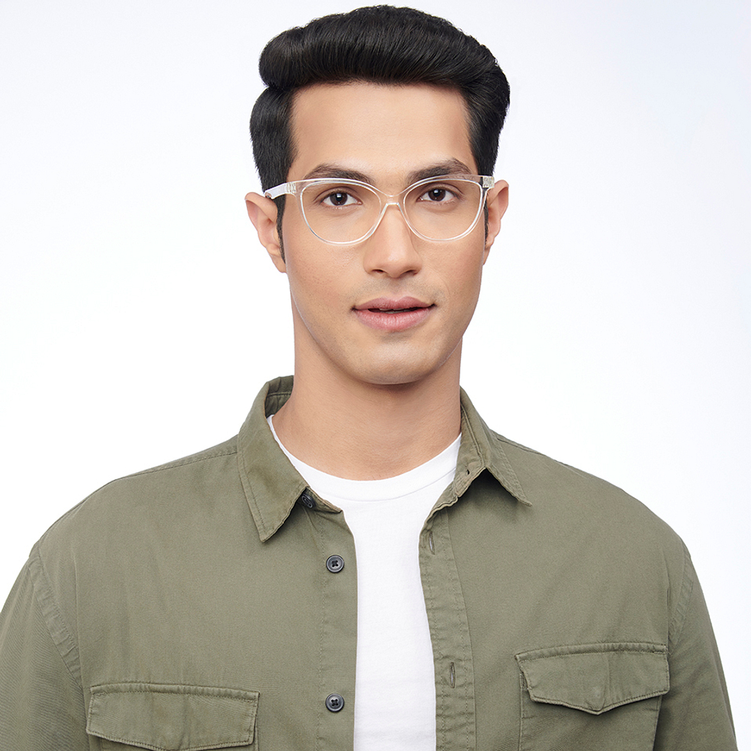 Lenskart BLU Screen Glasses Blue Block Zero Power Screen Glasses : Transparent Full Rim Cat Eye Lenskart Blu LB E14452-C2 right side