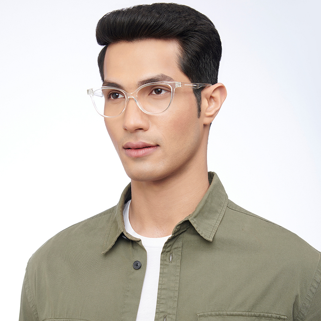 Lenskart BLU Screen Glasses Blue Block Zero Power Screen Glasses : Transparent Full Rim Cat Eye Lenskart Blu LB E14452-C2 left side