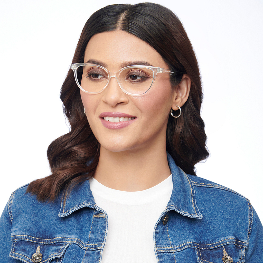 Lenskart BLU Screen Glasses Blue Block Zero Power Screen Glasses : Transparent Full Rim Cat Eye Lenskart Blu LB E14452-C2 right side